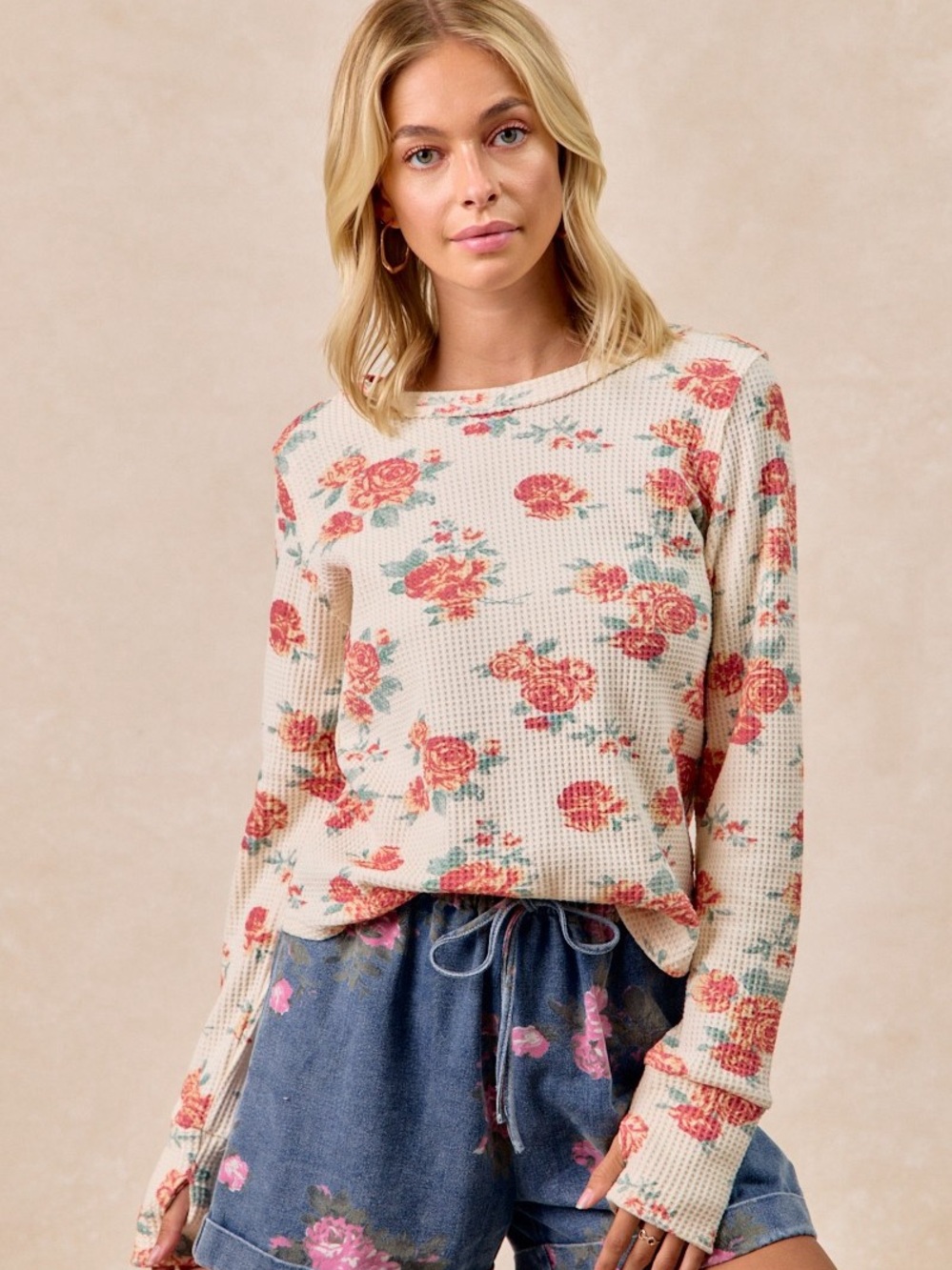 Floral Thermal with Thumbholes